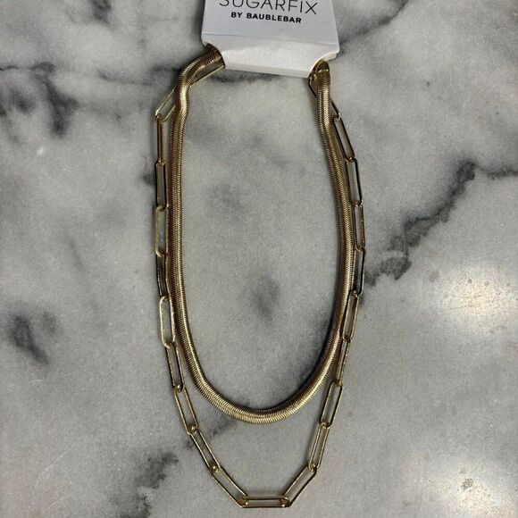 Sugarfix by Baublebar Herringbone and Paperclip Chain Necklace Duo Pack 5 / 25 - Picture 1 of 1